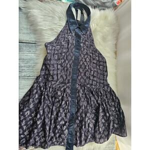 Free People New Romantics Metallic Navy Silver Collar Button Tier Mini Dress